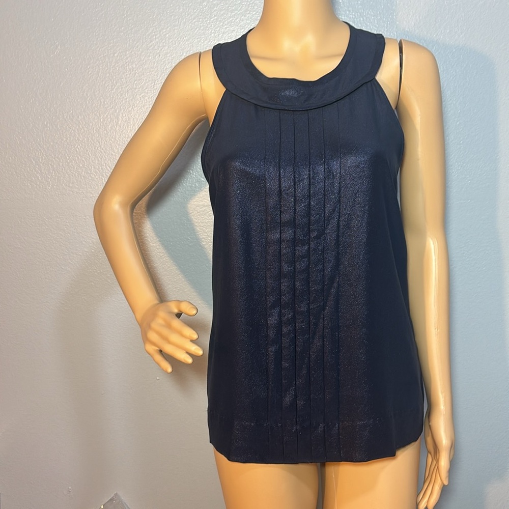 NWT J. Crew 100% Silk Halter Shimmer Fully Lined Midnight Blue Blouse